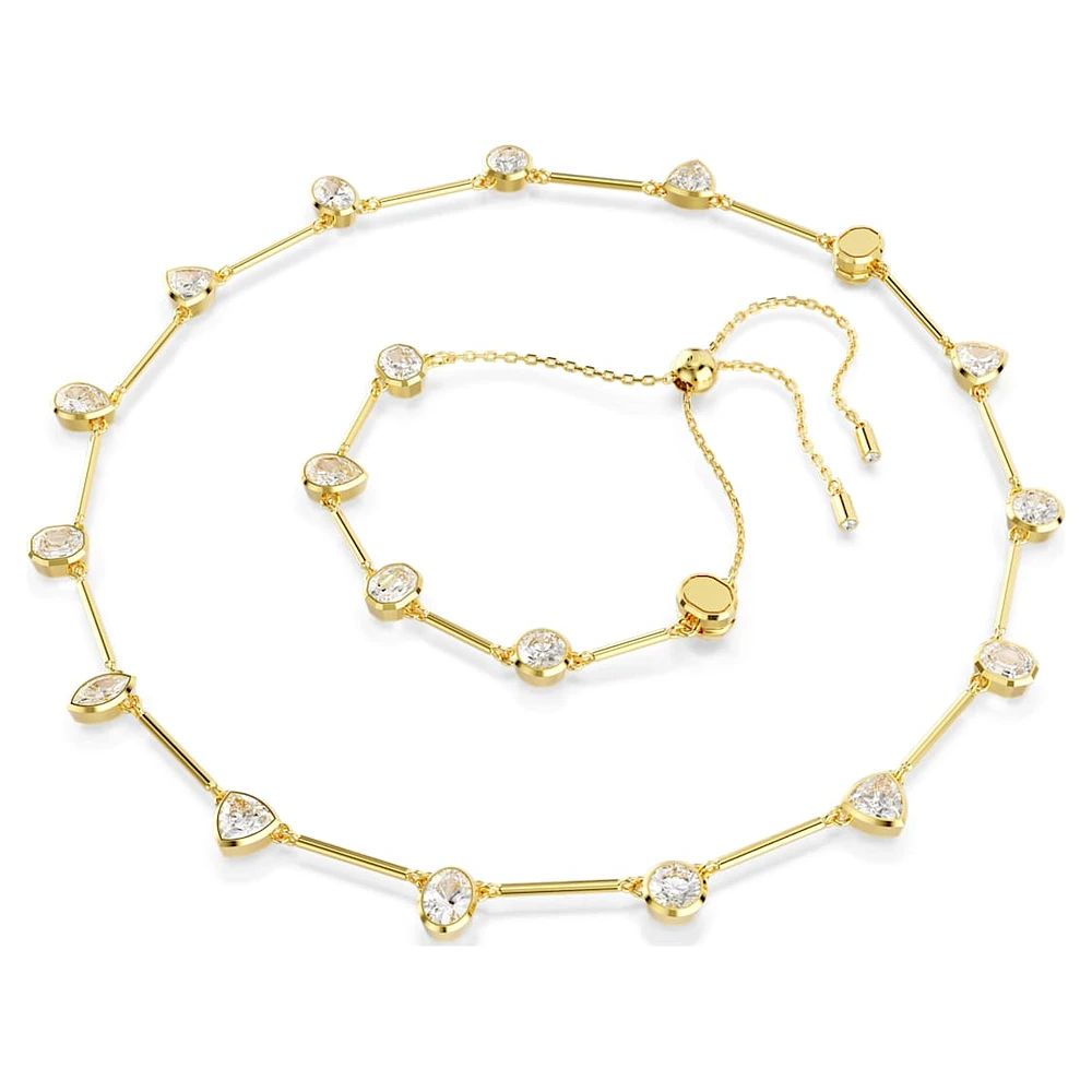 Imber Tennis necklace, Magnetic closure, Mixed cuts, White, Gold-tone plated by SWAROVSKI