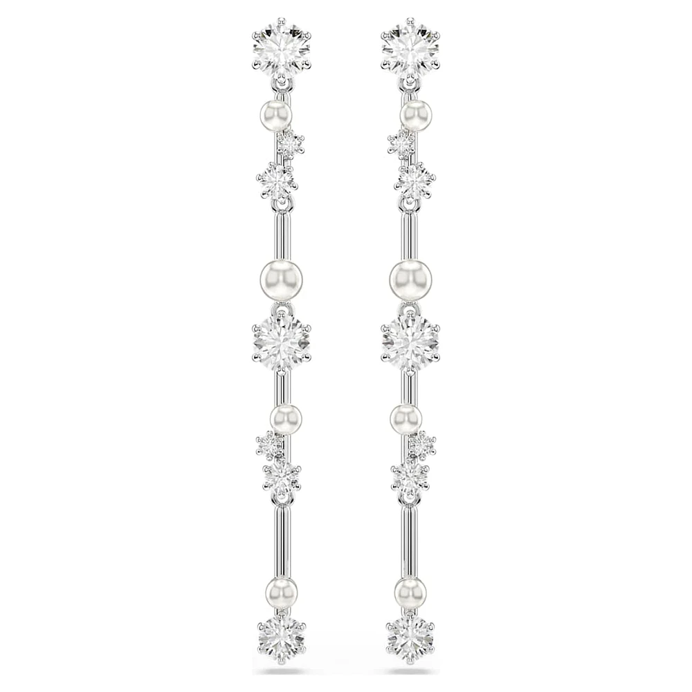 Constella drop earrings, Crystal pearl, Round cuts, White, Rhodium plated by SWAROVSKI