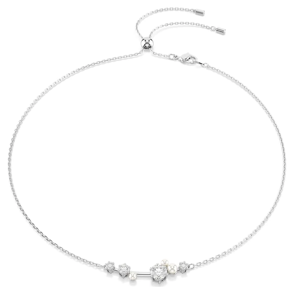 Constella necklace, Crystal pearl, Round cuts, White