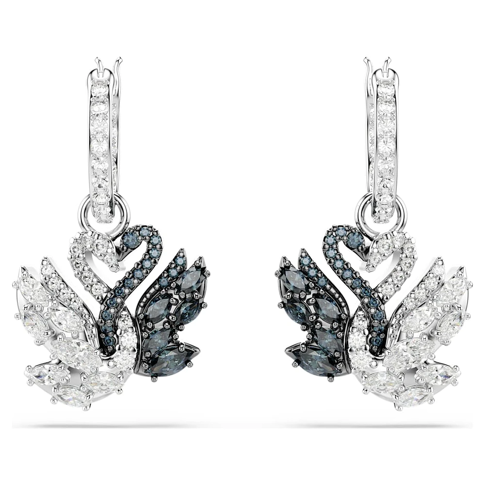Swan drop earrings, Swan, Black, Mixed metal finish by SWAROVSKI