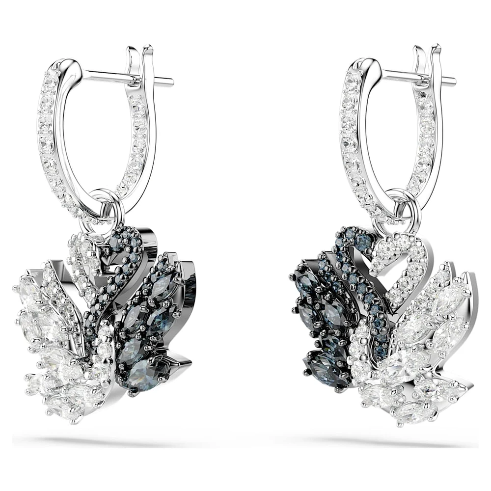 Swan drop earrings, Swan, Black, Mixed metal finish by SWAROVSKI
