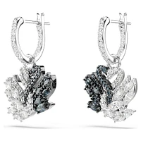 Swan drop earrings, Swan, Black, Mixed metal finish by SWAROVSKI