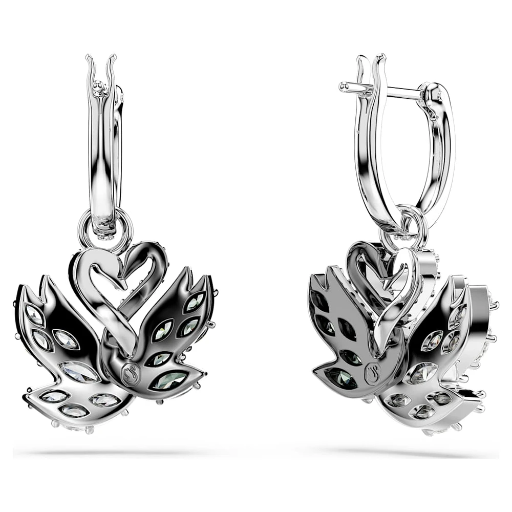 Swan drop earrings, Swan, Black, Mixed metal finish by SWAROVSKI