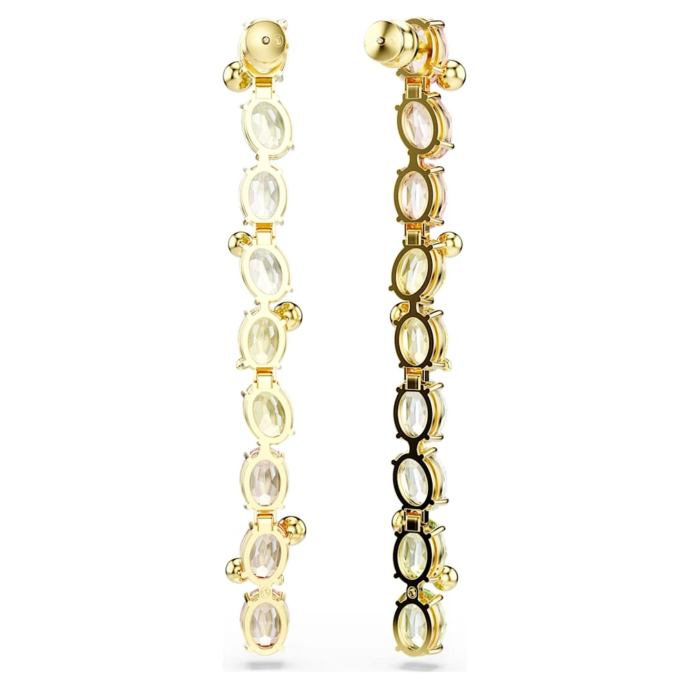 Gema drop earrings, Asymmetrical design, Mixed cuts, Long, Multicoloured, Gold-tone plated by SWAROVSKI