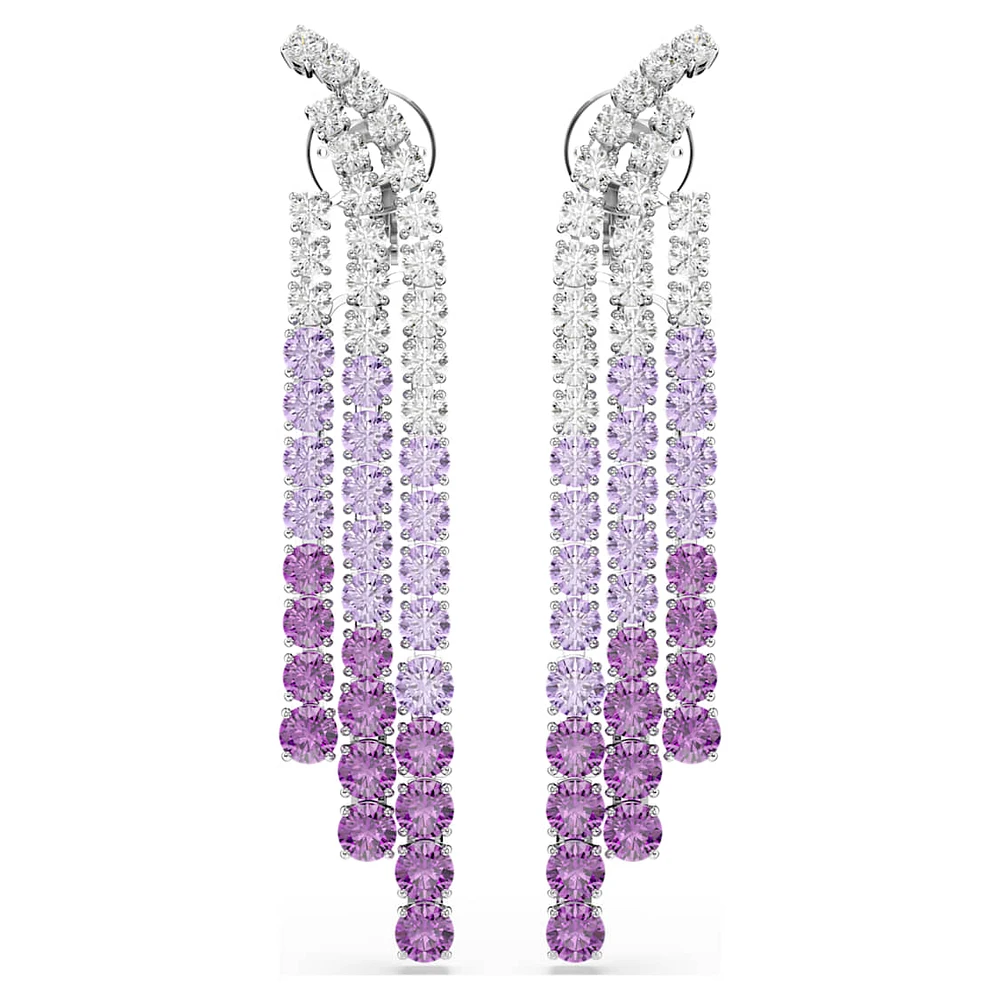 Matrix clip earrings, Colour gradient, Round cuts, Purple, Rhodium plated by SWAROVSKI