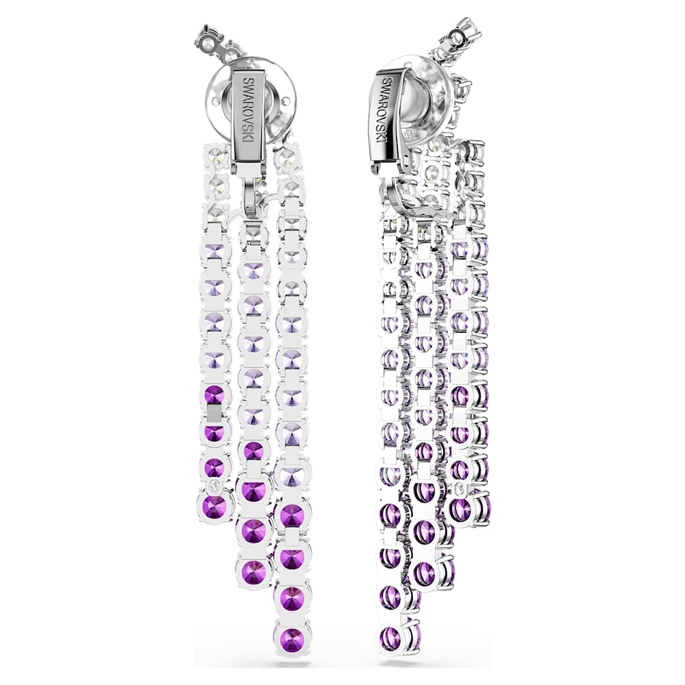 Matrix clip earrings, Colour gradient, Round cuts, Purple, Rhodium plated by SWAROVSKI