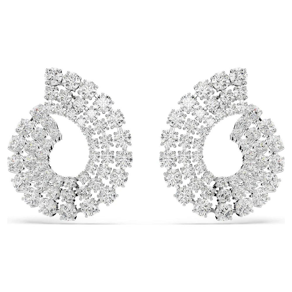Matrix hoop earrings, Mixed round cuts, White, Rhodium plated by SWAROVSKI