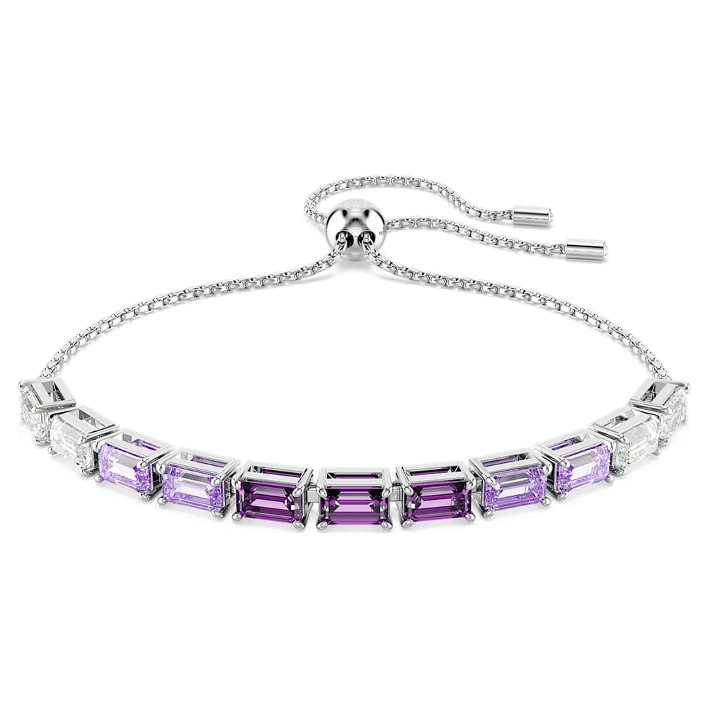 Matrix Tennis bracelet, Baguette cut, Purple, Rhodium plated by SWAROVSKI