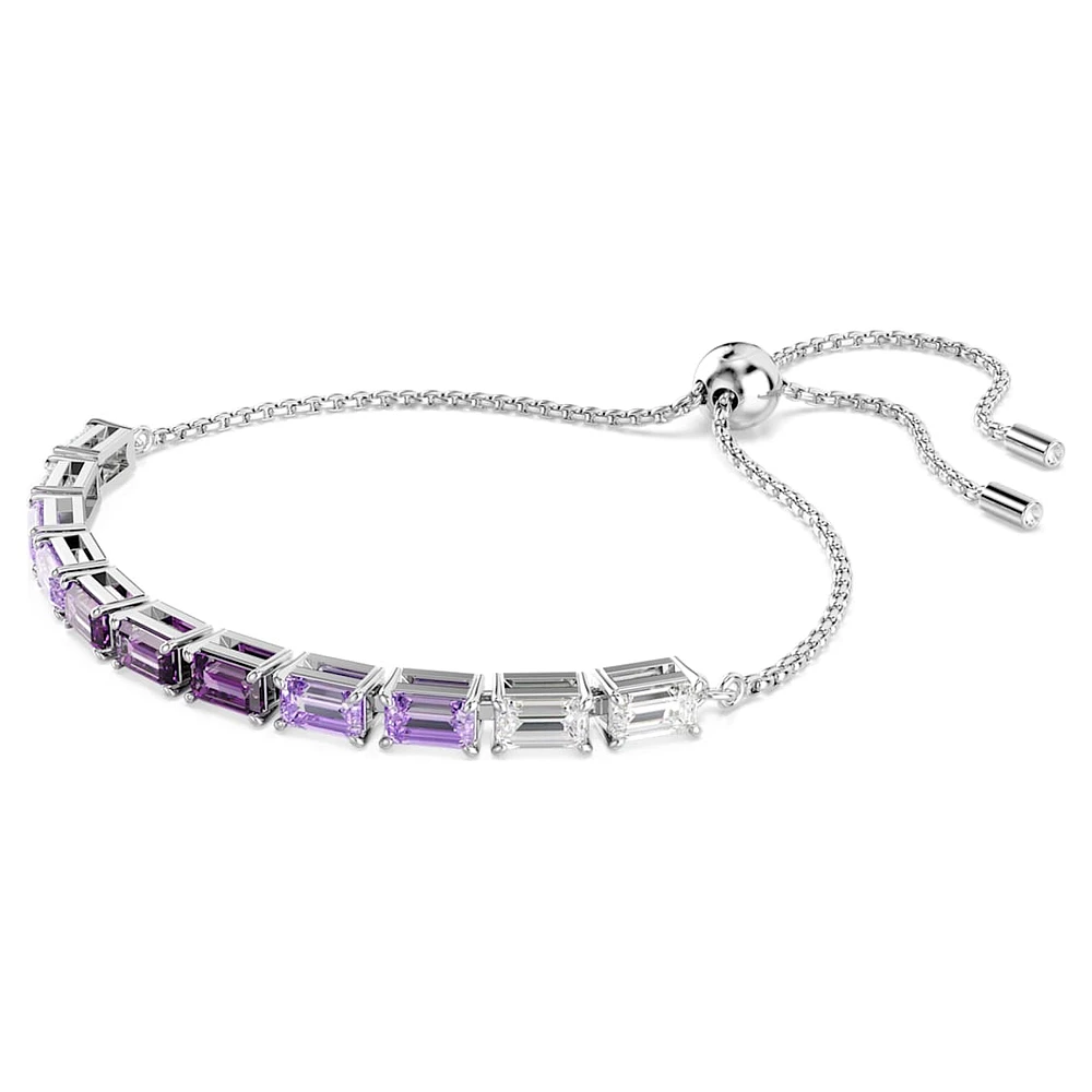 Matrix Tennis bracelet, Baguette cut, Purple, Rhodium plated by SWAROVSKI