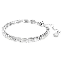 Matrix Tennis bracelet, Baguette cut, White, Rhodium plated by SWAROVSKI