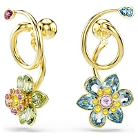Idyllia drop earrings, Asymmetrical design, Mixed cuts, Flower, Multicolored, Gold-tone plated by SWAROVSKI
