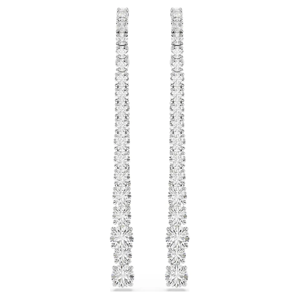 Matrix drop earrings, Gradient of round cuts, White, Rhodium plated by SWAROVSKI