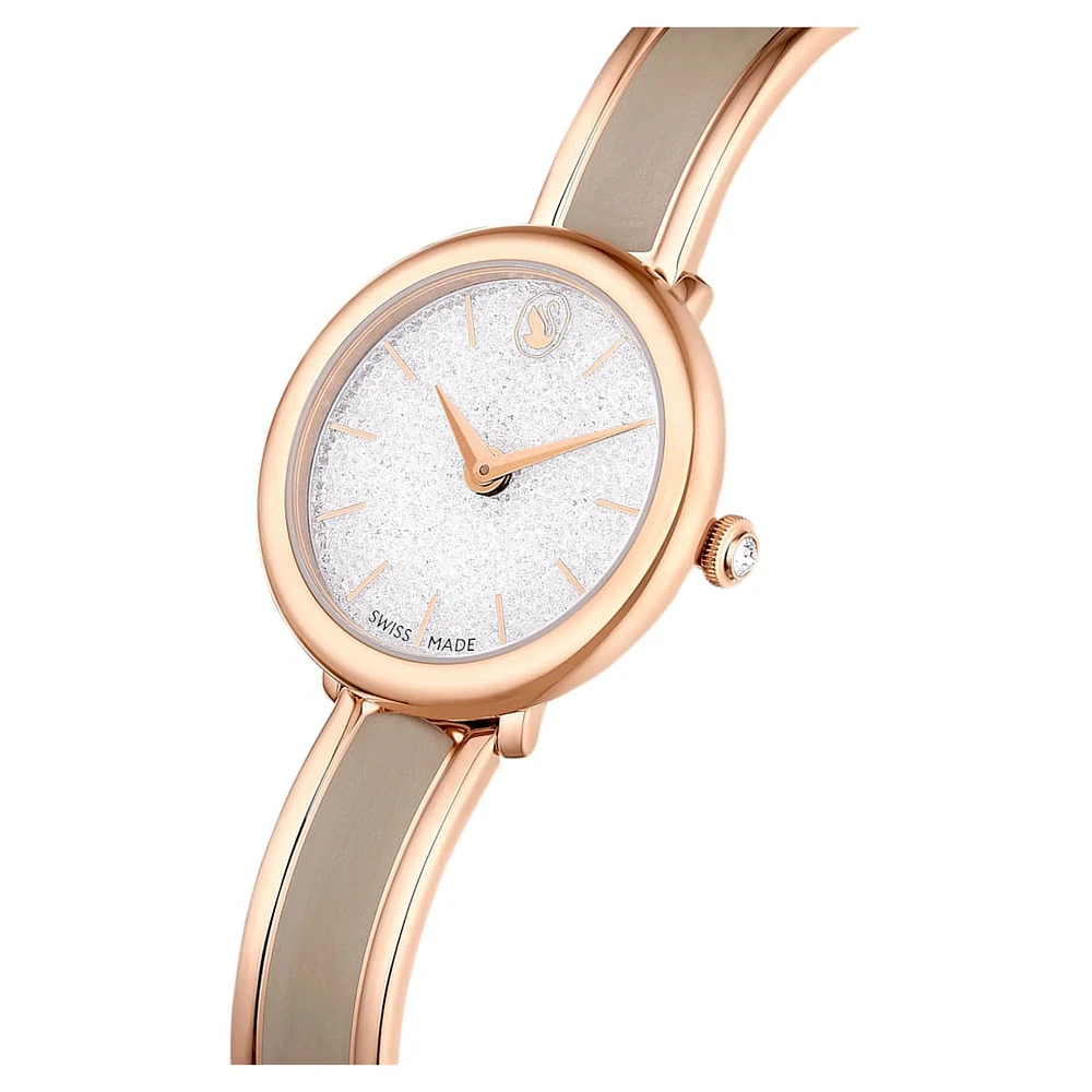 Crystalline Bangle watch, Swiss Made, Metal bracelet, Beige, Rose gold-tone finish by SWAROVSKI