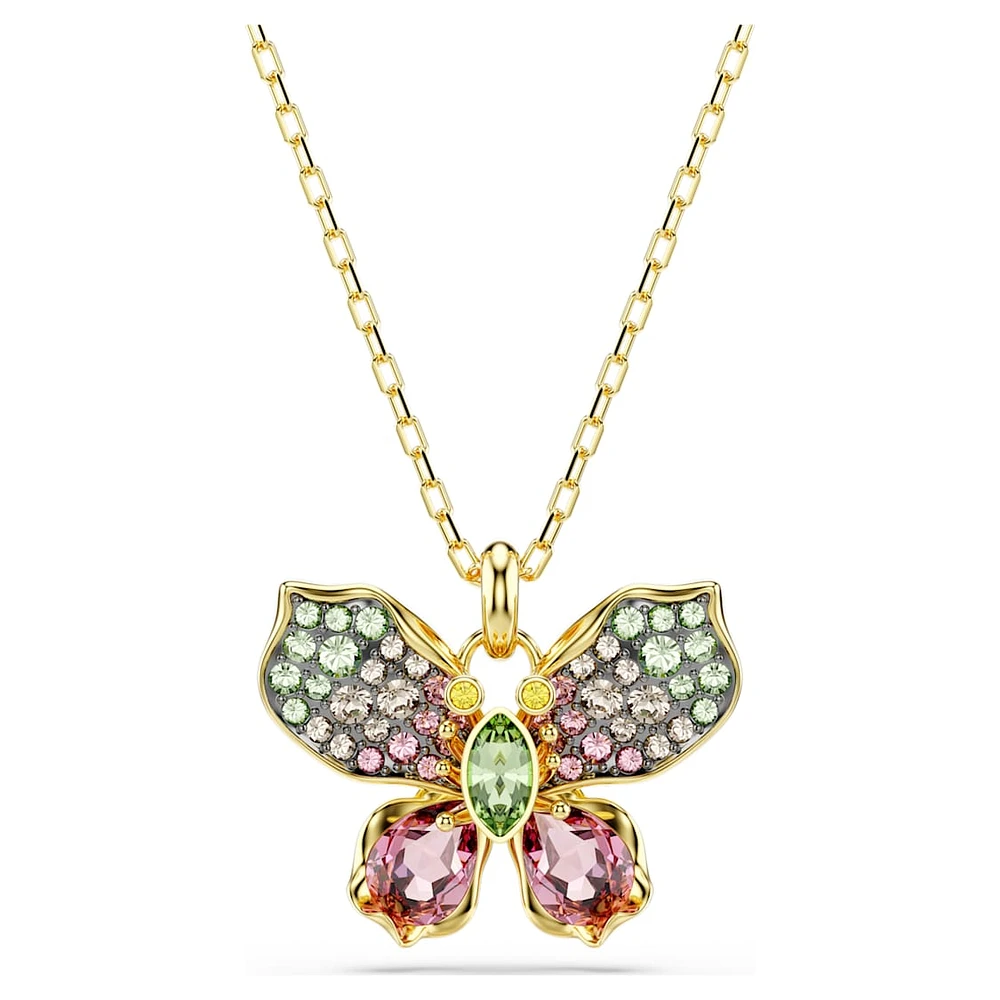 Idyllia pendant, Mixed cuts, Pavé, Butterfly, Multicoloured, Gold-tone plated by SWAROVSKI