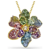 Idyllia pendant and brooch, Mixed cuts, Pavé, Flower, Multicoloured, Gold-tone plated by SWAROVSKI