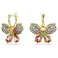 Idyllia drop earrings, Mixed cuts, Pavé, Butterfly, Multicolored, Gold-tone plated by SWAROVSKI