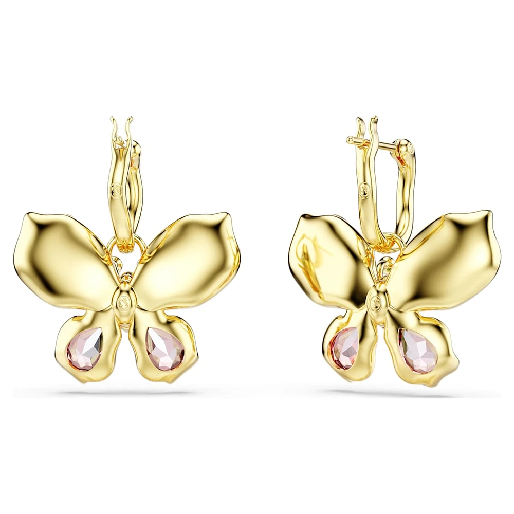 Idyllia drop earrings, Mixed cuts, Pavé, Butterfly, Multicoloured, Gold-tone plated by SWAROVSKI
