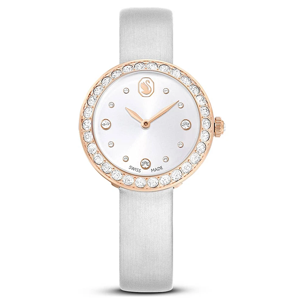 Matrix Tennis watch, Swiss Made, Leather strap, Gray, Rose gold-tone finish by SWAROVSKI
