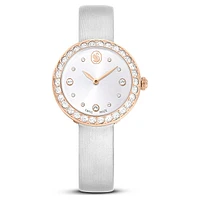 Matrix Tennis watch, Swiss Made, Leather strap, Gray, Rose gold-tone finish by SWAROVSKI
