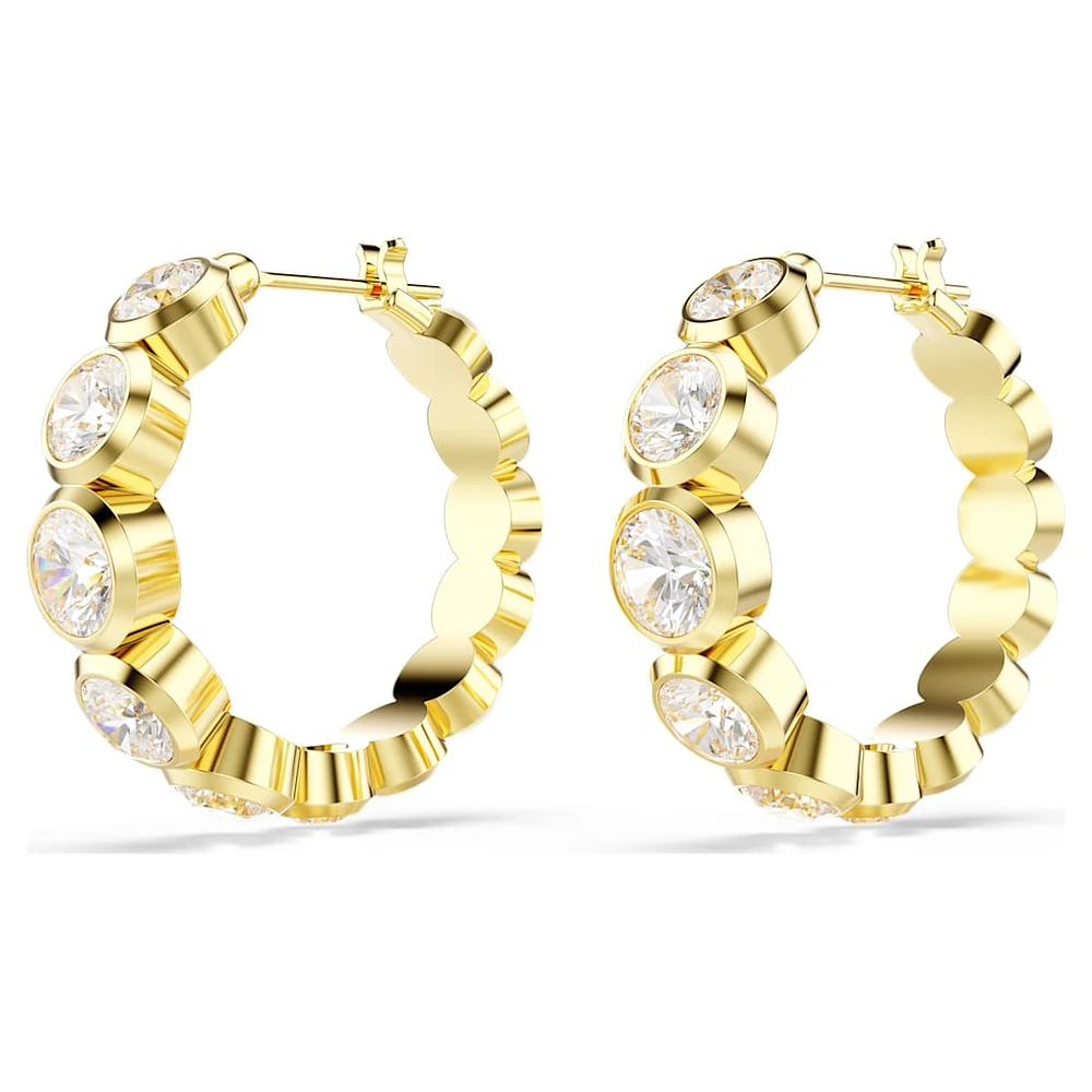 Imber hoop earrings, Round cut, White, Gold-tone plated by SWAROVSKI