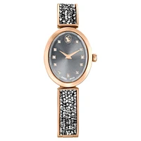 Crystal Rock Oval watch, Swiss Made, Crystal bracelet, Grey, Rose gold-tone finish by SWAROVSKI