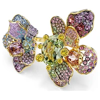 Idyllia ring, Mixed cuts, Pavé, Flower, Multicolored, Gold-tone plated by SWAROVSKI