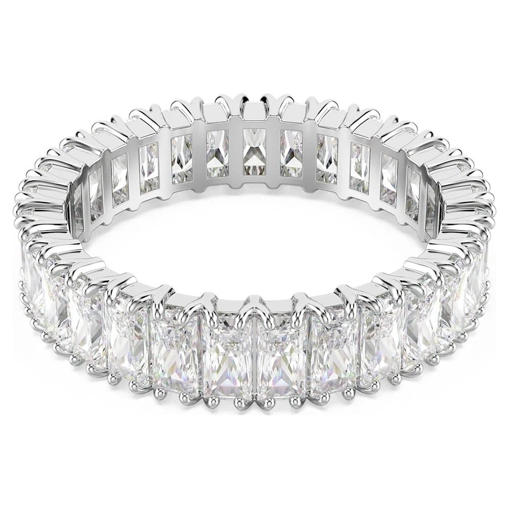 Matrix ring, Baguette cut, White, Silver-tone finish by SWAROVSKI