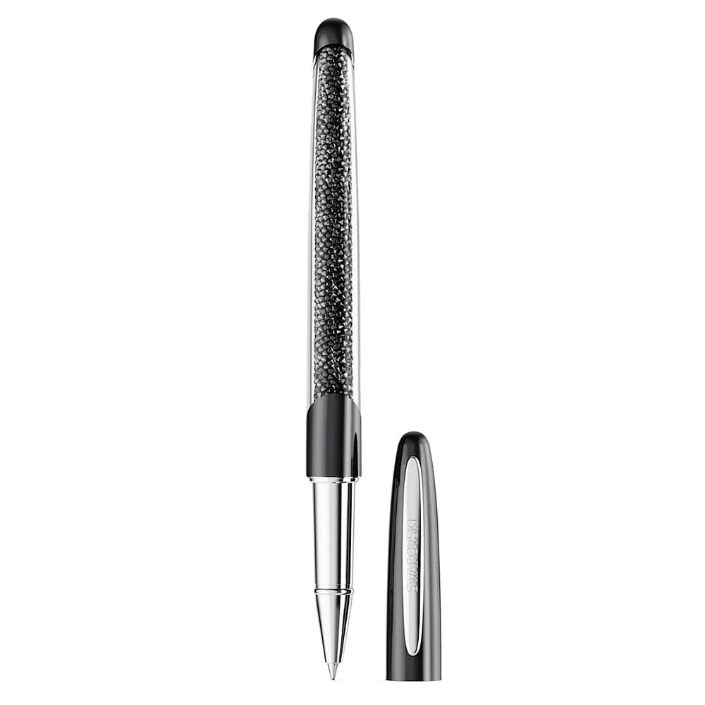 Crystalline rollerball pen, Black, Chrome plated by SWAROVSKI