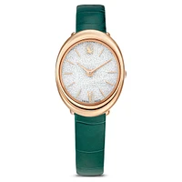 Imber watch, Swiss Made, Leather strap, Green, Rose gold-tone finish by SWAROVSKI