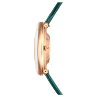 Imber watch, Swiss Made, Leather strap, Green, Rose gold-tone finish by SWAROVSKI