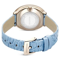Imber watch, Swiss Made, Leather strap, Blue, Champagne gold-tone finish by SWAROVSKI