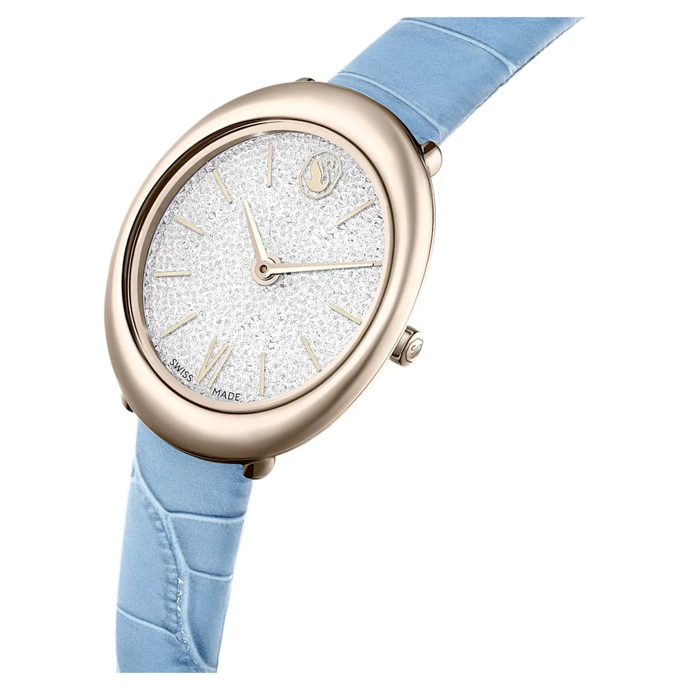 Imber watch, Swiss Made, Leather strap, Blue, Champagne gold-tone finish by SWAROVSKI