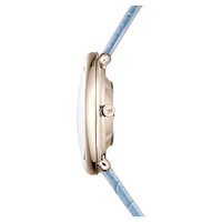 Imber watch, Swiss Made, Leather strap, Blue, Champagne gold-tone finish by SWAROVSKI