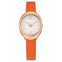 Imber watch, Swiss Made, Leather strap, Orange, Rose gold-tone finish by SWAROVSKI