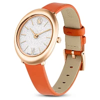 Imber watch, Swiss Made, Leather strap, Orange, Rose gold-tone finish by SWAROVSKI
