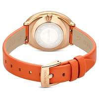 Imber watch, Swiss Made, Leather strap, Orange, Rose gold-tone finish by SWAROVSKI