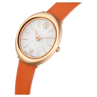 Imber watch, Swiss Made, Leather strap, Orange, Rose gold-tone finish by SWAROVSKI