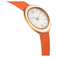 Imber watch, Swiss Made, Leather strap, Orange, Rose gold-tone finish by SWAROVSKI