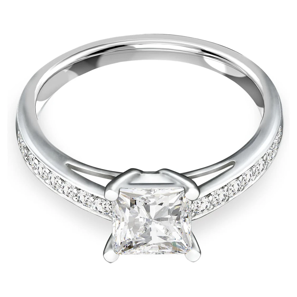 Attract ring, Pavé, White, Rhodium plated by SWAROVSKI