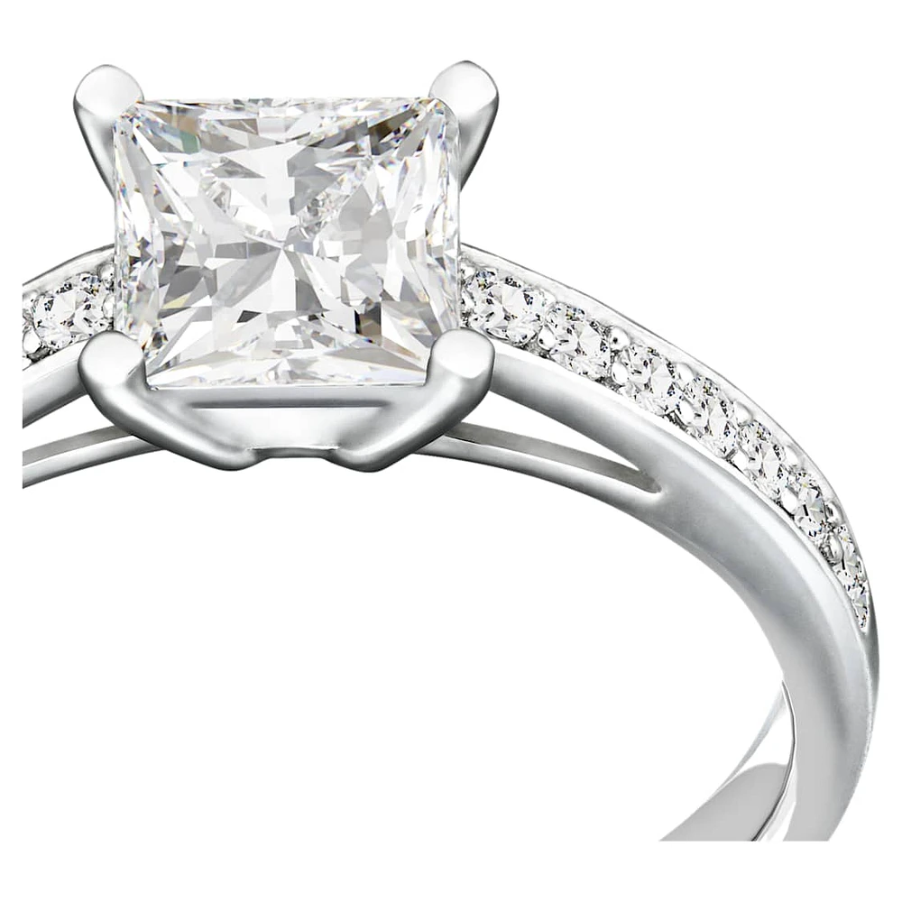 Attract ring, Pavé, White, Rhodium plated by SWAROVSKI