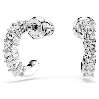 Mini Hoop earrings, Round cut, White, Rhodium plated by SWAROVSKI