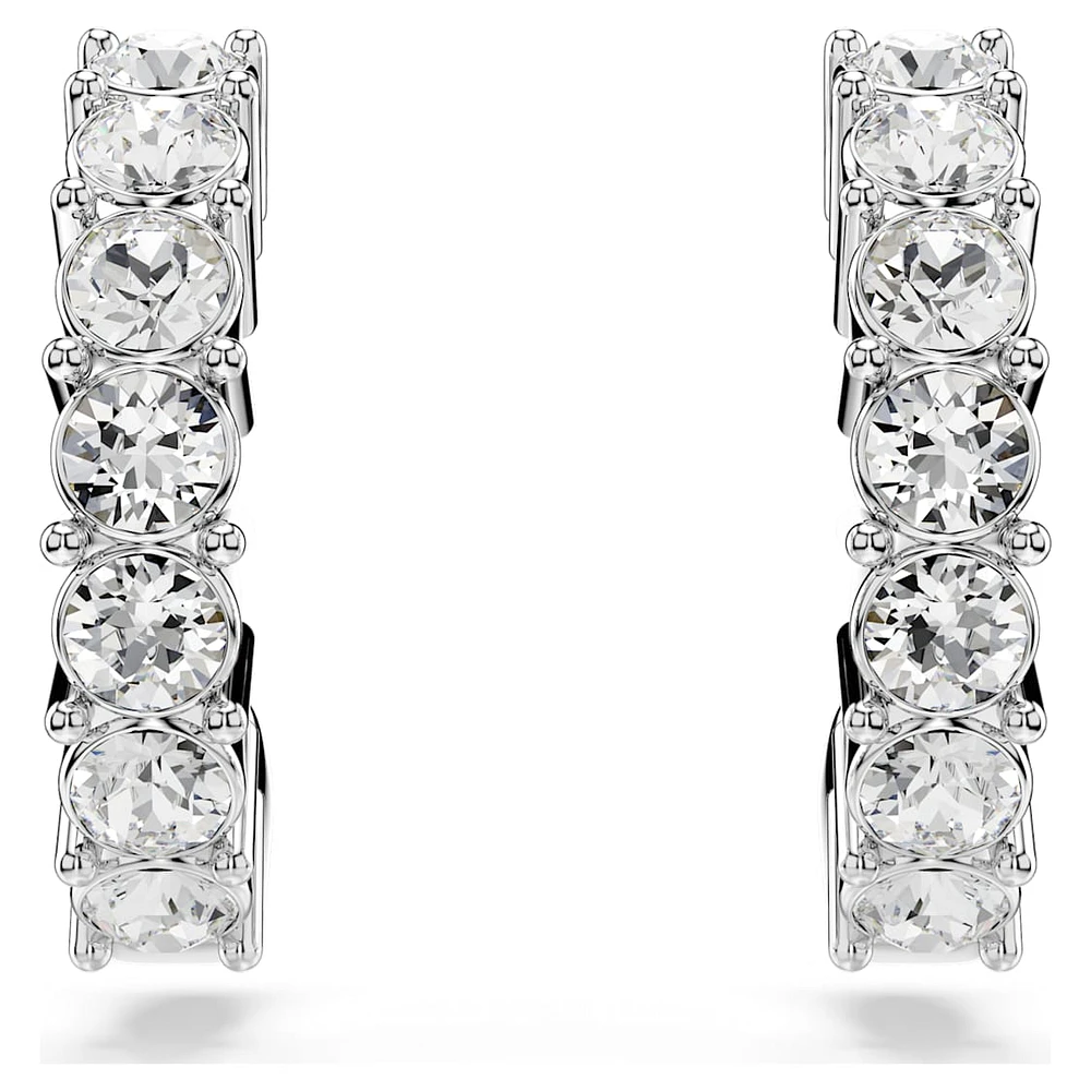 Mini Hoop earrings, Round cut, White, Rhodium plated by SWAROVSKI