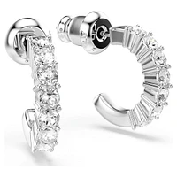 Mini Hoop earrings, Round cut, White, Rhodium plated by SWAROVSKI