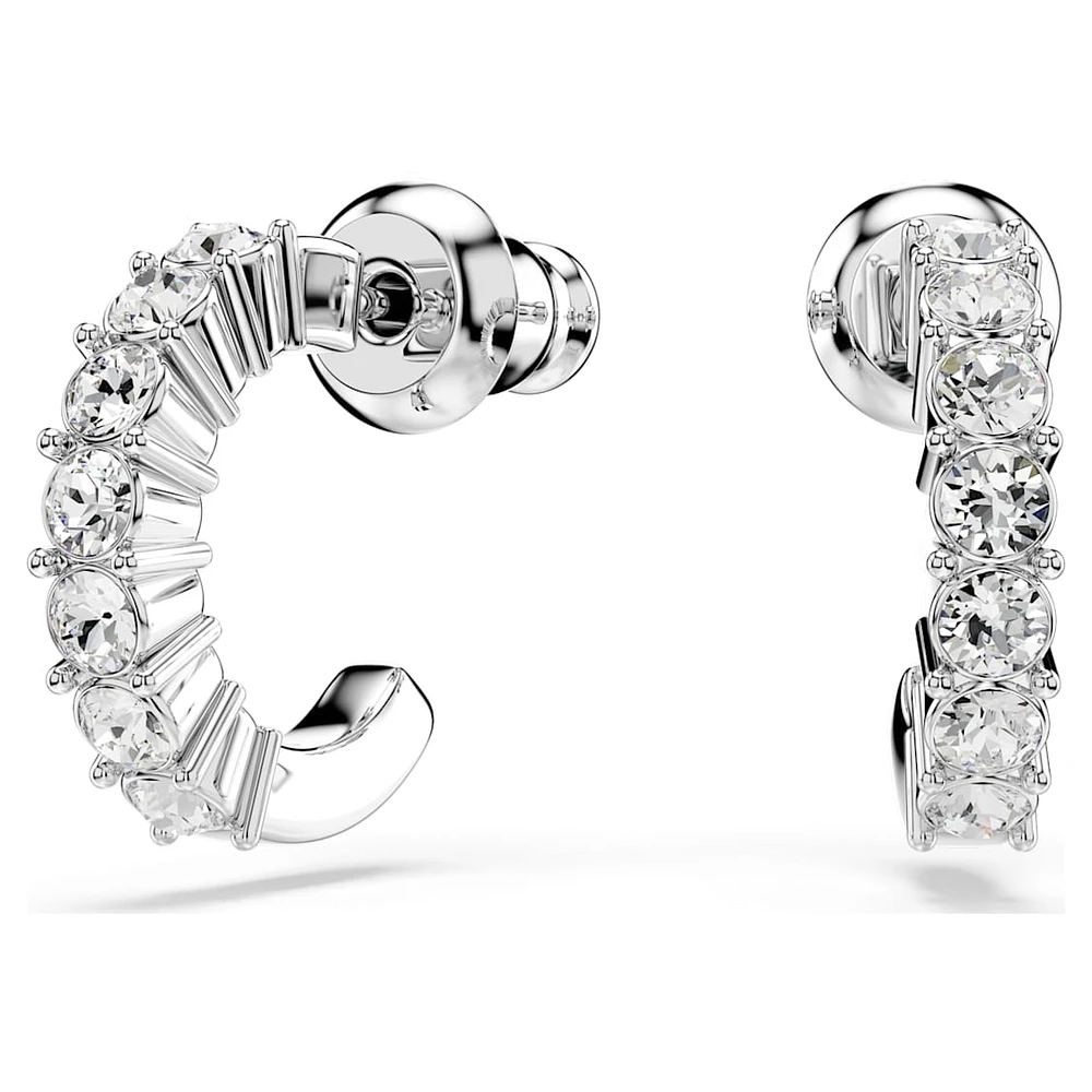 Mini Hoop earrings, Round cut, White, Rhodium plated by SWAROVSKI