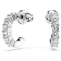 Mini Hoop earrings, Round cut, White, Rhodium plated by SWAROVSKI