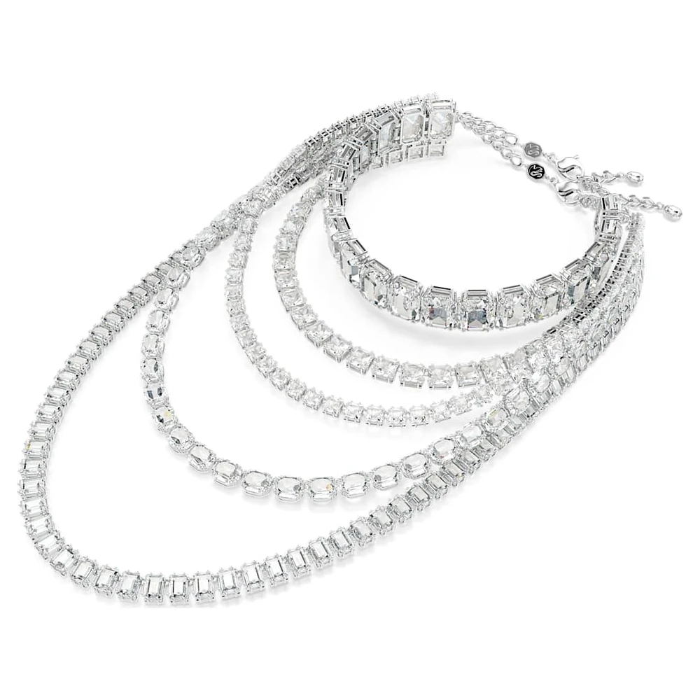 Millenia layered necklace, Mixed cuts, White, Rhodium plated by SWAROVSKI