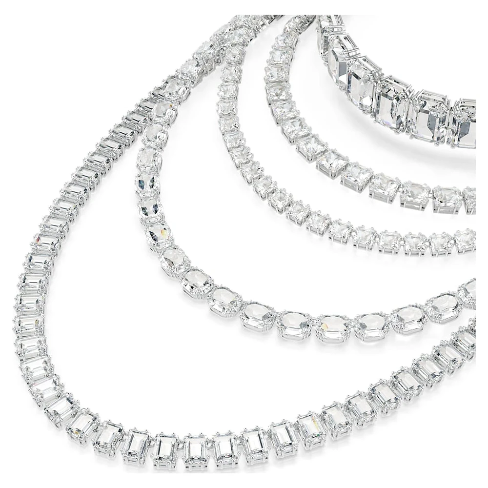 Millenia layered necklace, Mixed cuts, White, Rhodium plated by SWAROVSKI