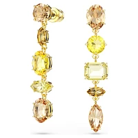 Gema drop earrings, Asymmetrical design, Mixed cuts, Long, Yellow, Gold-tone plated by SWAROVSKI