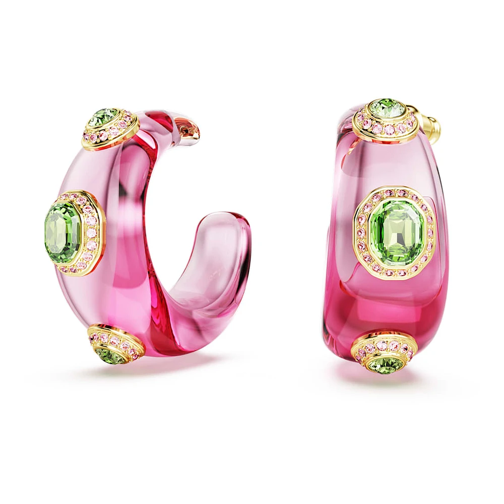 Dulcis hoop earrings, Mixed cuts, Multicoloured, Gold-tone plated by SWAROVSKI