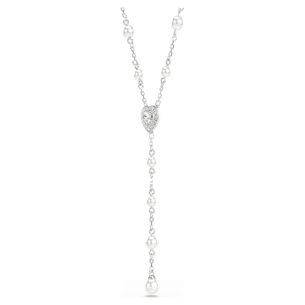 Ariana Grande x Swarovski Y necklace, Mixed cuts, Crystal pearl, Heart, White, Rhodium plated by SWAROVSKI